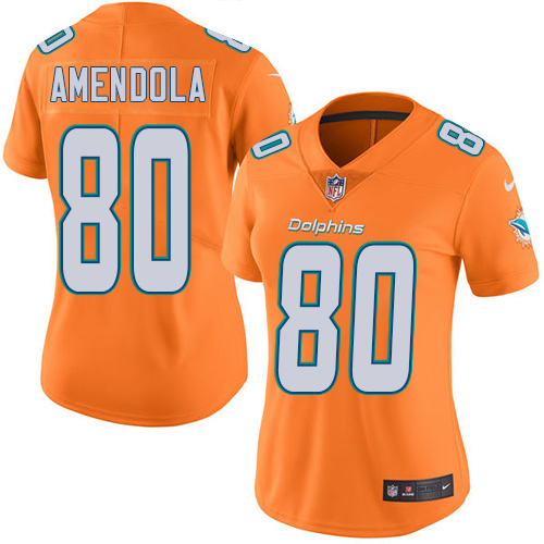 Nike Dolphins #80 Danny Amendola Orange Women's Stitched NFL Limited Rush Jersey - Click Image to Close
